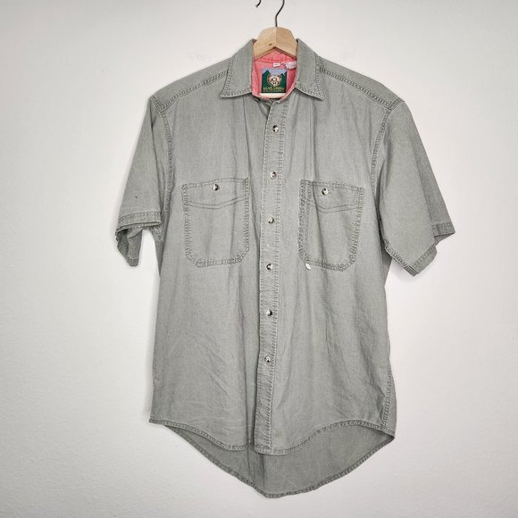 VTG Bear Creek Mens Medium Green Short Sleeve Button Down Outdoor Fishing Shirt - Picture 3 of 4
